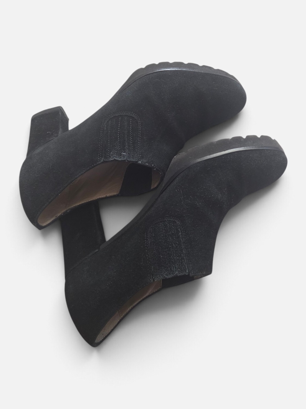 Anyi Lu Natalie Black Suede Block Heel Ankle Booties Italy EU 36.5 US 6